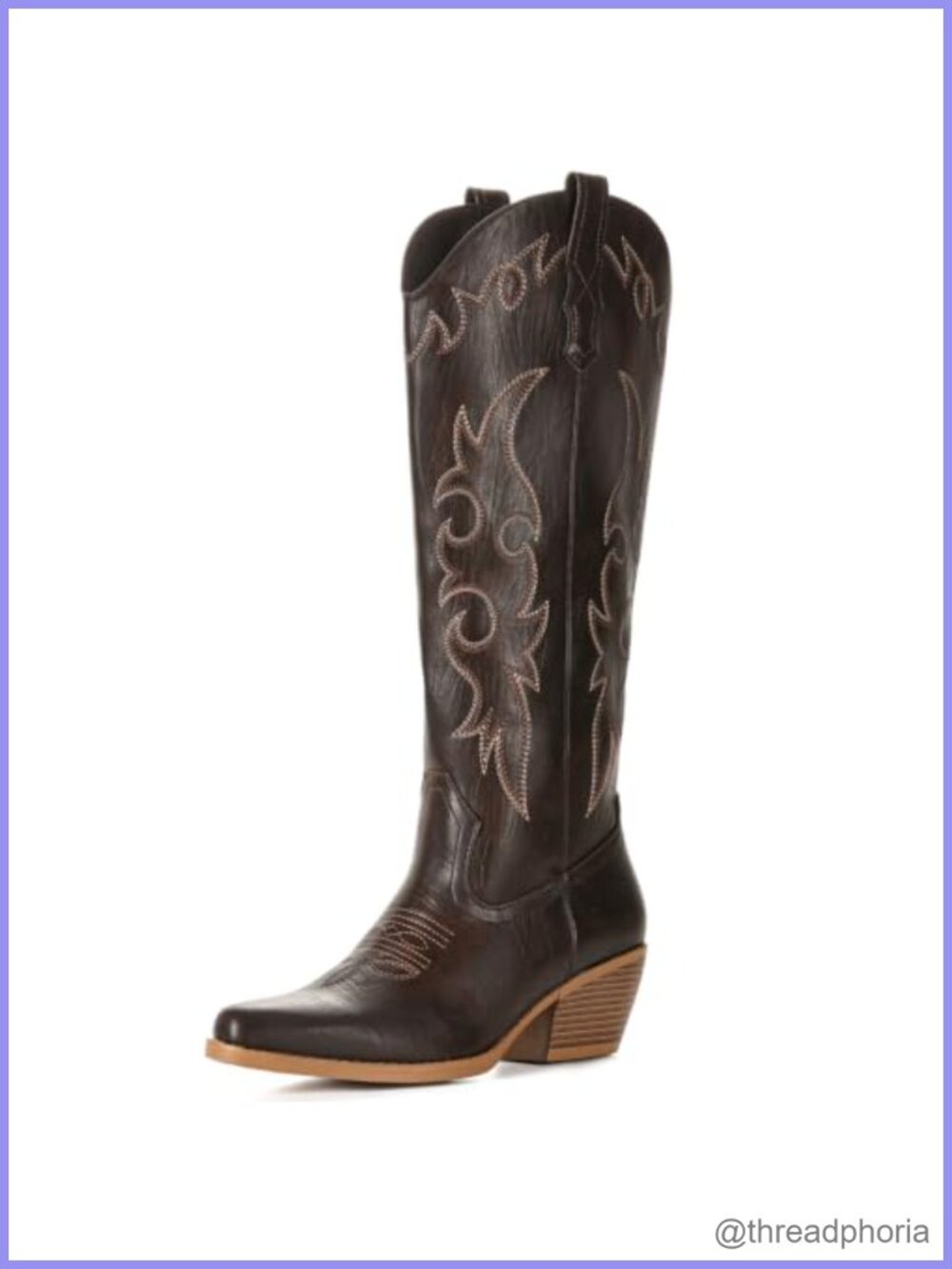 Western Knee High Cowboy Boots Pointed Toe Faux Leather
